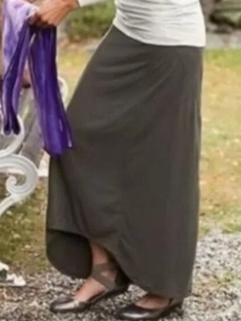 ATHLETA THRONES MAXI SKIRT HI-LOW HEM STRETCHY TACTEL KNIT OLIVE GREEN sz S